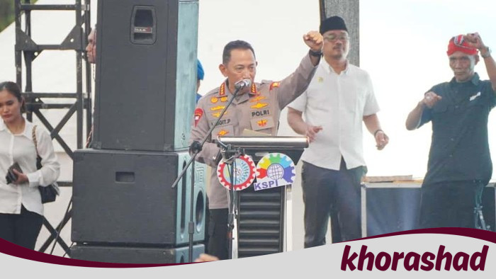 **Kapolri Tegaskan Dukungan Penuh Kebijakan Pemerintah dalam Apel Akbar Buruh Nasional**