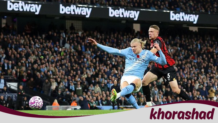 **Man City Rides Haaland's Double to 2-1 First-Half Lead Over Bournemouth**